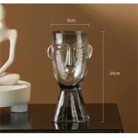 China H24cm Unique Modern Human Face Shaped Glass Vase Decor for Office Home Living Room Entryway factory