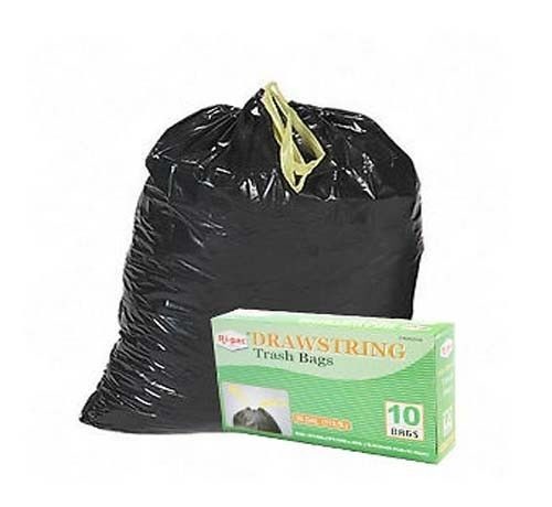 Quality HDPE Black Drawstring Garbage Bags High Durability Environmental Friendly for sale