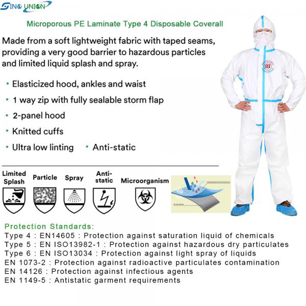 Quality Disinfect Bio Security Type 4 Disposable Coveralls 65g SF Microporous Suit For for sale