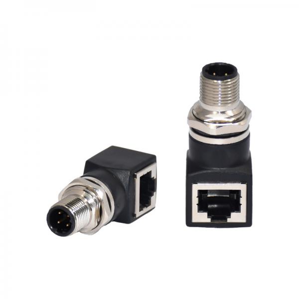 Quality Automotive M12 Waterproof Connector A Code Male 4pins To RJ45 Adapter for sale
