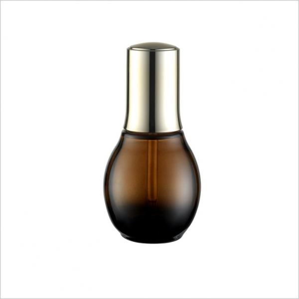 Quality 30ml 50ml Amber Spherical Luxury Dropper Bottle Gold Switch Dropper Cap Massage Oil Glass Bottle for sale