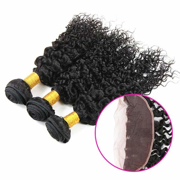 Quality 100 Unprocessed Virgin Malaysian Hair 3 Bundles Water Wave With Lace Frontal for sale
