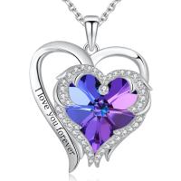 China Hypoallergenic 925 Sterling Silver Heart Pendant Necklace Austrian crystal Purple Crystal factory