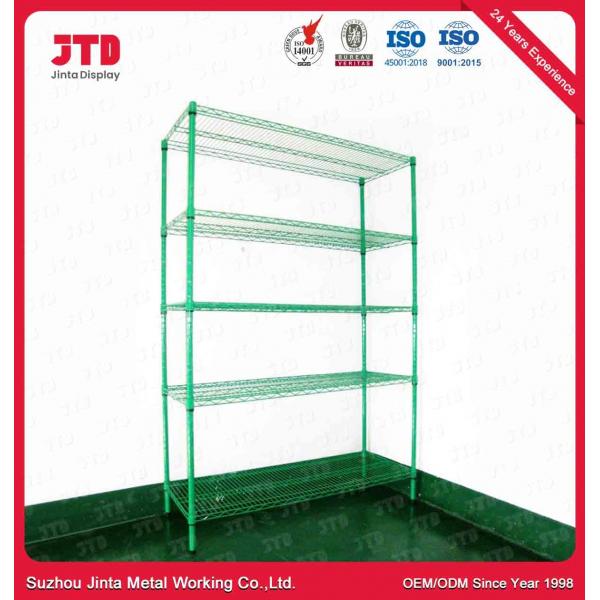 Quality 200kgs Wire Display Shelving Green 5 Layer Shelving Rack for sale