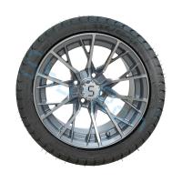 China Golf Cart Machined Gunmetal 14 inch Rims with Street Tire, Alloy Wheel and Tire Combo for Golf Car factory