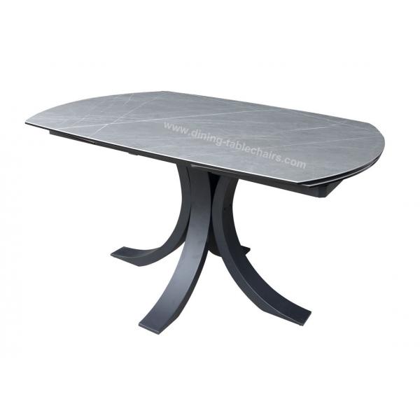 Quality 2.1 Meter Horsebelly Modern Extension Table Black Stylish Legs Ceramic Table Top for sale