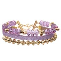 China Purple Heart Crystal Beads Bracelet Set With Adjustable 0.7mm Elastic Cord for sale