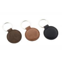 Quality Debossing Logo PU Personalised Leather Keychain Round Zinc Alloy Brown for sale