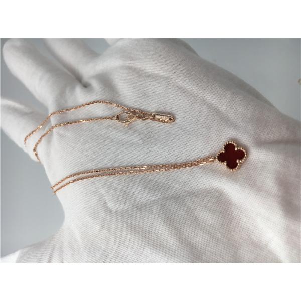 Quality Rose Gold Pendant Necklace For Girlfriend , 18k Magic Alhambra Necklace With Carnelian for sale