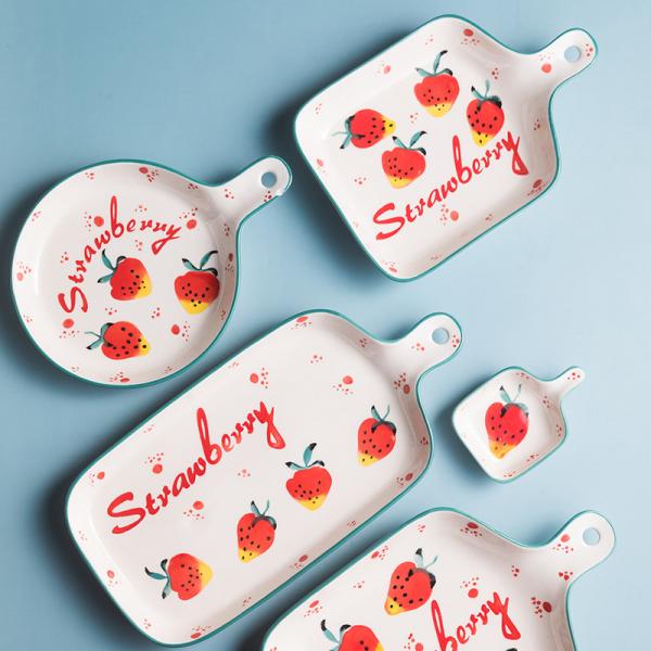 Quality Custom Printing Ceramic Plate Set , Pizza Ceramic Bake Pan With Double Handle for sale