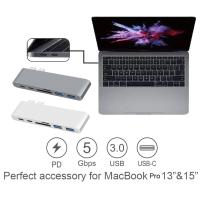 China Dual USB-C USB C HUB with SD/TF Card Reader 2 USB 3.0 Type C Power Delivery HUB Thunderbolt Type-C HUB for MacBook Pro factory