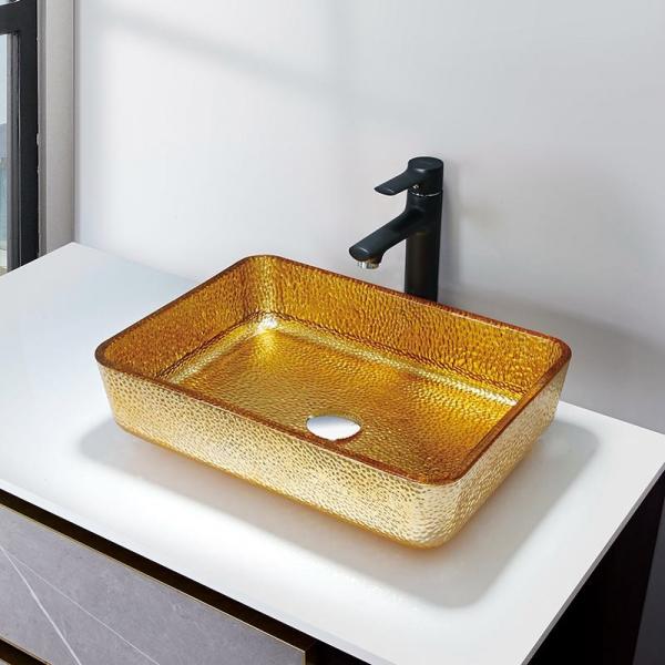 Quality Luxury Gold Rectangular Vessel Sinks 4.2 Inch Modern Deep Bathroom Sink Basin for sale
