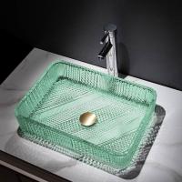 China Clear Light Green Rectangular Bathroom Sink Glass Vessel Handicraft Die Casting factory
