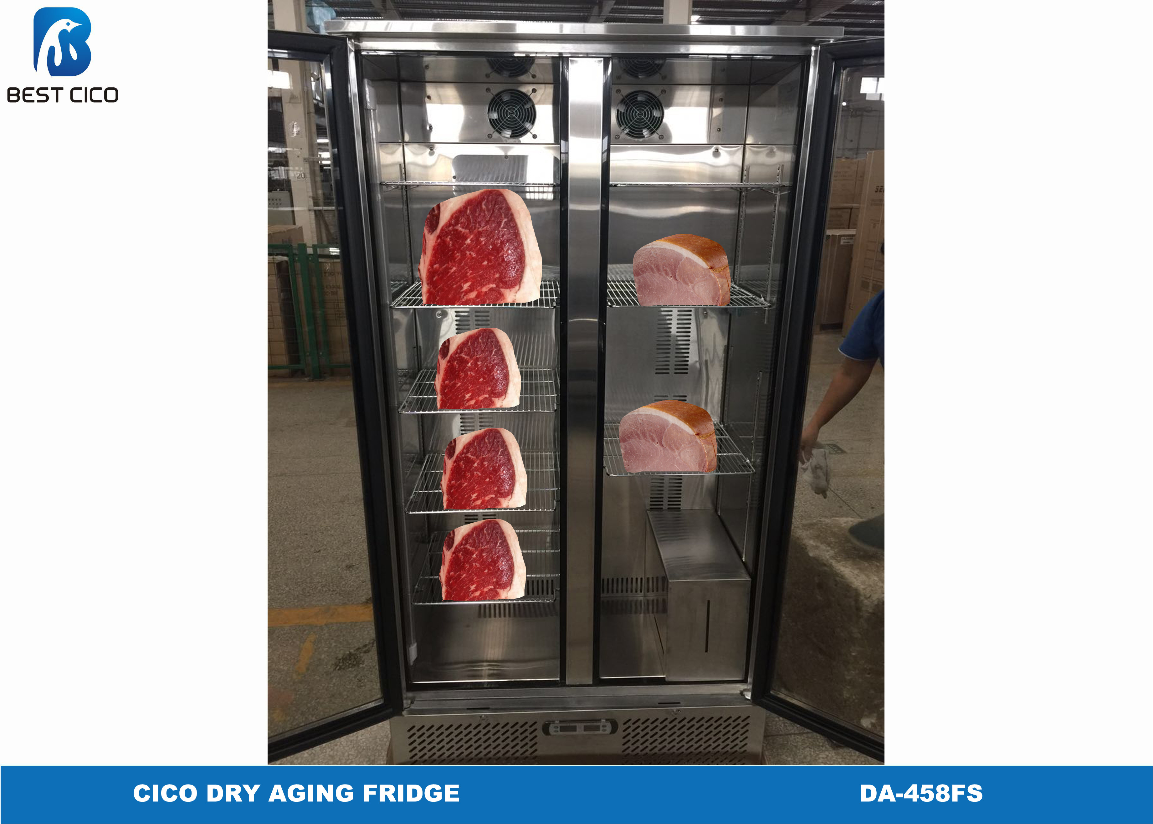 China Dual Door Meat Dry Aging Refrigerator, Commercial Dry Aging Coolers factory