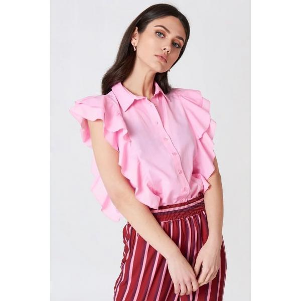 Quality Lady Clothing Pink Frill Women Shirt for sale