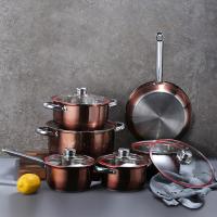 Quality Factory Direct Sale Kitchen 12 Pcs Red Bronze Cooking Pans And Pots Cookware for sale