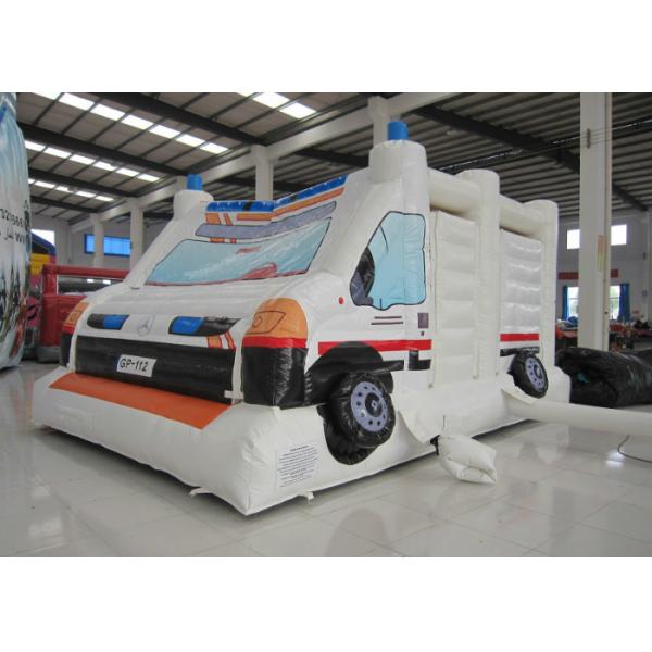 Quality Ambulance Games Kids Inflatable Bounce House 0.55mm Pvc Tarpaulin 6 X 4m For Amusement Park for sale