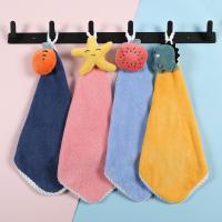 China Children's Cute Handkerchief Soft and Absorbent Coral Velvet Towel with Hanging Hook factory