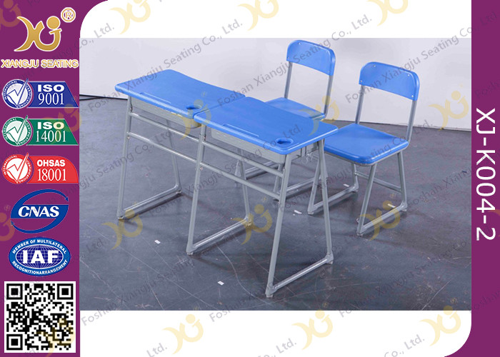 China Double School Desk And Chair With Cabinet / Colorful Steel Frame Fixed factory
