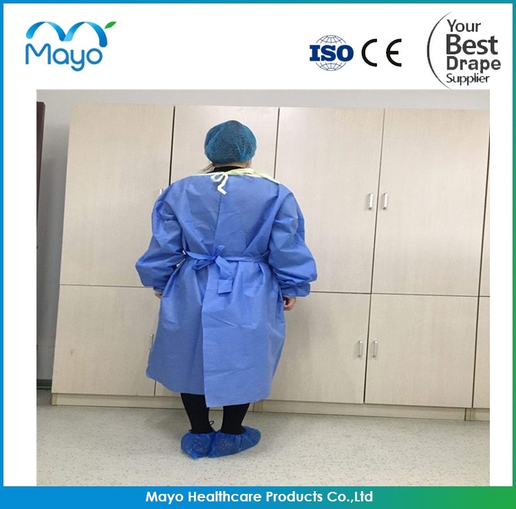 China COVID-19 SMS Non-woven Disposable Isolation Gown with AAMI Level 3 factory