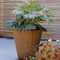 Quality Outdoor Garden Metal Flower Pots Tapered Cylinder Corten Steel Conical Planters for sale