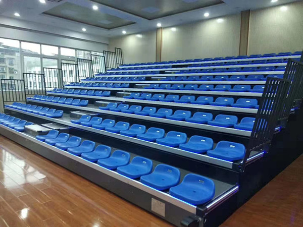 Quality Blue Low Back HDPE Bucket Seat Retractable Bleacher Seating 700-900mm Step for sale