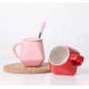 China Office Lady Ceramic Coffee Mug Set With Lid Spoon Couples 280ml Pure Red Blue factory