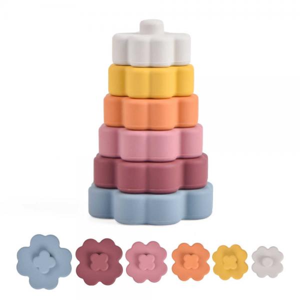 Quality Morandi Flower Baby Silicone Toys Eco Silicone Stacking Tower for sale