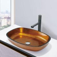 China Foil Gold Tempered Glass Wash Basins Glass Bowl Melon Shape Bathroom Vessel Sinks factory