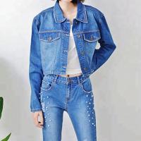 China Custom Casual Womens Short Jean Jacket , Slim Fit Jeans Coat For Ladies factory