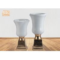china Glossy White Modern Fiberglass Planters Centerpiece Table Vases Gold Leaf Pedestal Base