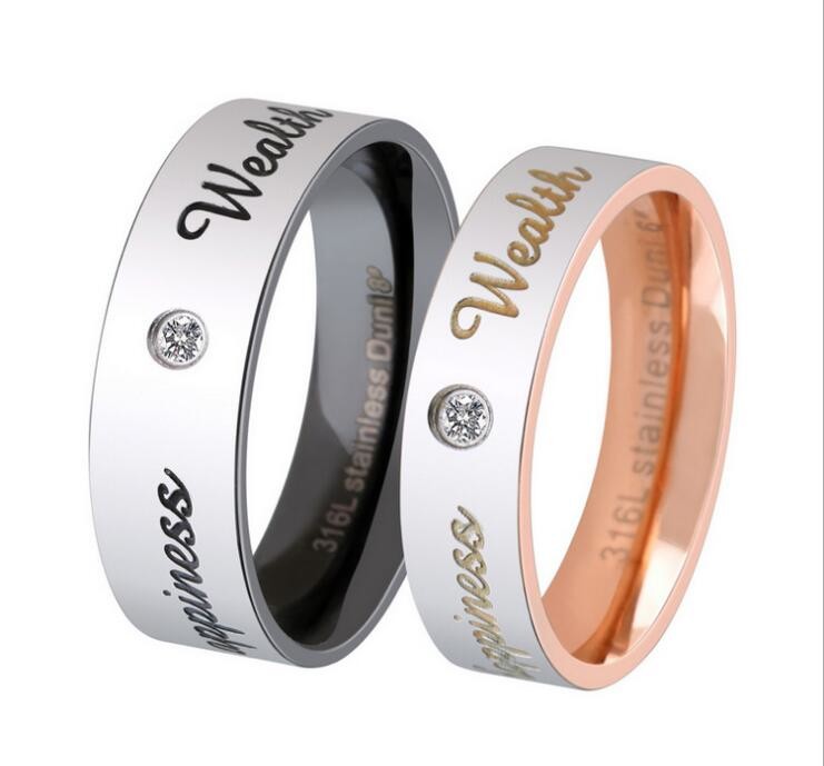 China Couple Diamond Ring Rose Golden Finger Ring for Lovers Stainless Steel Wedding Rings factory