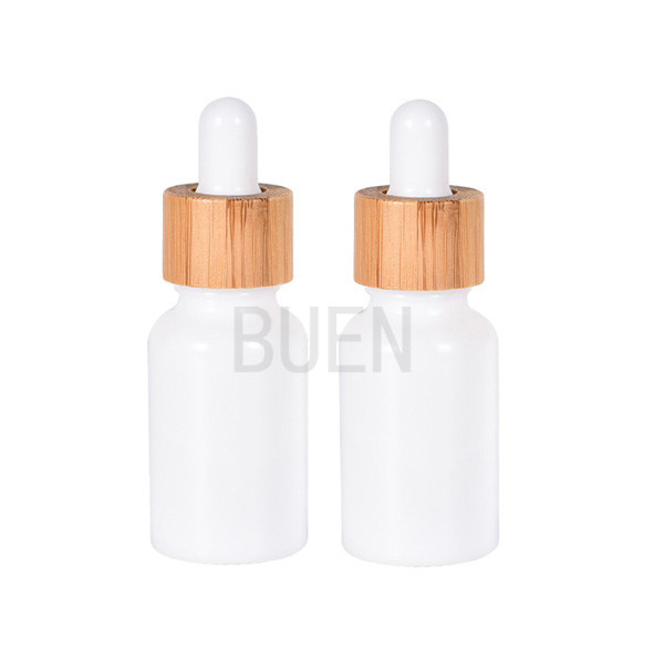 Quality Bamboo Collar Glass Cosmetic Dropper Bottle White Porcelain Glossy for sale