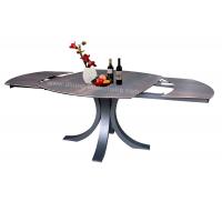 China Elegant Ceramic Top Dining Table Wood Grain Textured Top Black Leg for sale