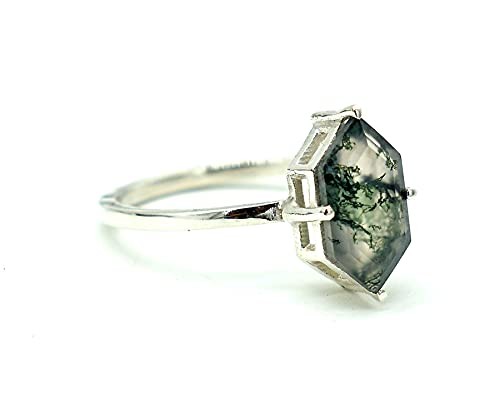Quality Hexagon Moss Agate Ring with  As Gift Engagement Women Ring for sale
