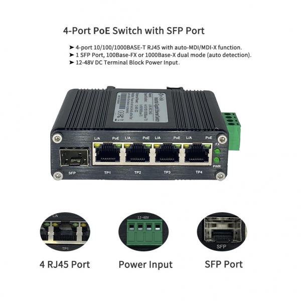 Quality 12VDC-48VDC Industrial Small Poe Switch 5 Port Injector for sale