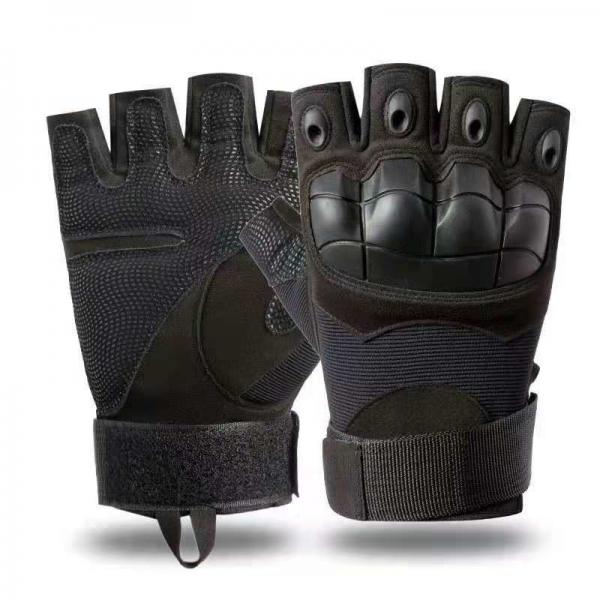 Quality Green Khaki Black Leather PU Half Finger Tactical Gloves Nylon for sale