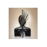 China 145cm H Fiberglass Abstract Figure Wall Art Sculpture Black Matt Finish factory