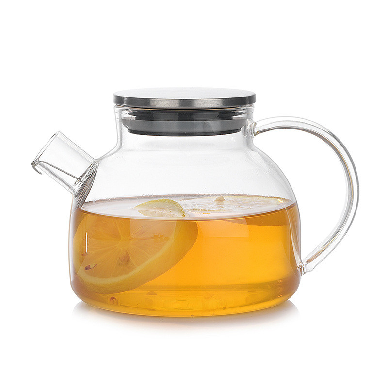 China Electric Stove Safe Transparent Glass Tea Set With Stainless Steel Airtight Lid for sale