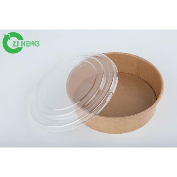 Quality Disposable Kraft Paper Bowl 50oz Round Salad Container With Clear Plastic Lid for sale