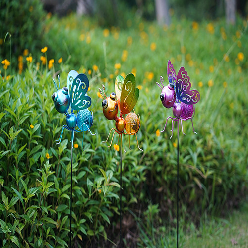 Quality IP44 Metal Butterfly Solar Garden Ornaments Plug In LED Lamp for sale