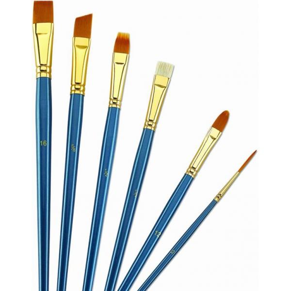 Quality Wooden Handle Golden Synthetic Paint Brush Sets , Interlocked Fine Bristle Paint Brushes for sale