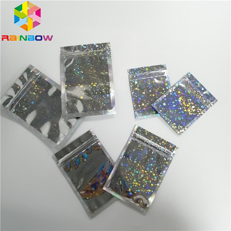 China Hologram Foil Pouch Packaging Heat Seal Star Flash Mylar Plastic Three Side Seal factory