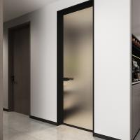 Quality 125mm Aluminium Framed Internal Doors Prehung Frosted Glass Interior Door With for sale