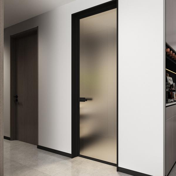 Quality Customized Bathroom Translucent Frosted Glazed Internal Doors Aluminium Frame for sale