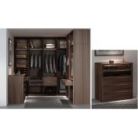 China Custom Furniture Walnut wood Built Walk in Wardrobe Closet with Cloth display racks and Storage Cabinets for sale