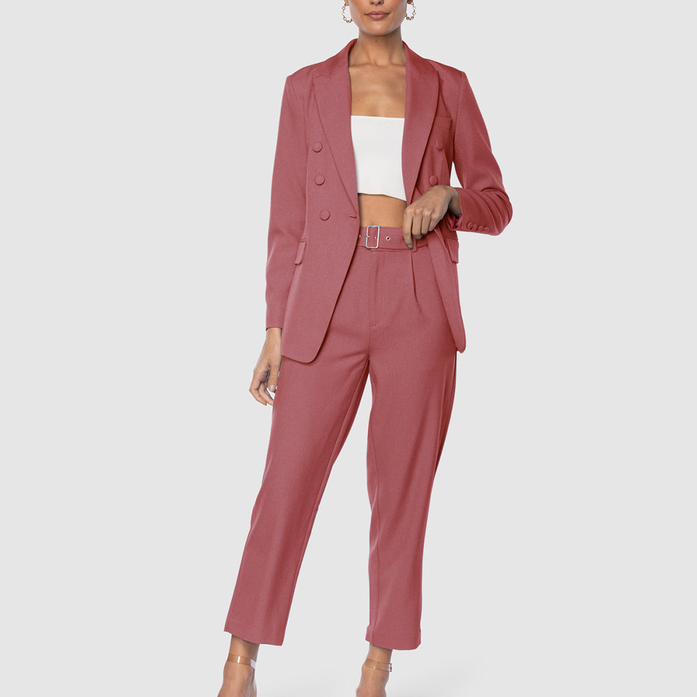 China Brick Red Formal Stylish Womens Suits For Office Wear Formal Blazer And Pant Set factory