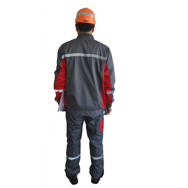 Quality Grey / Red Industrial Work Uniforms Good Colour Stability With Reflective Tape for sale