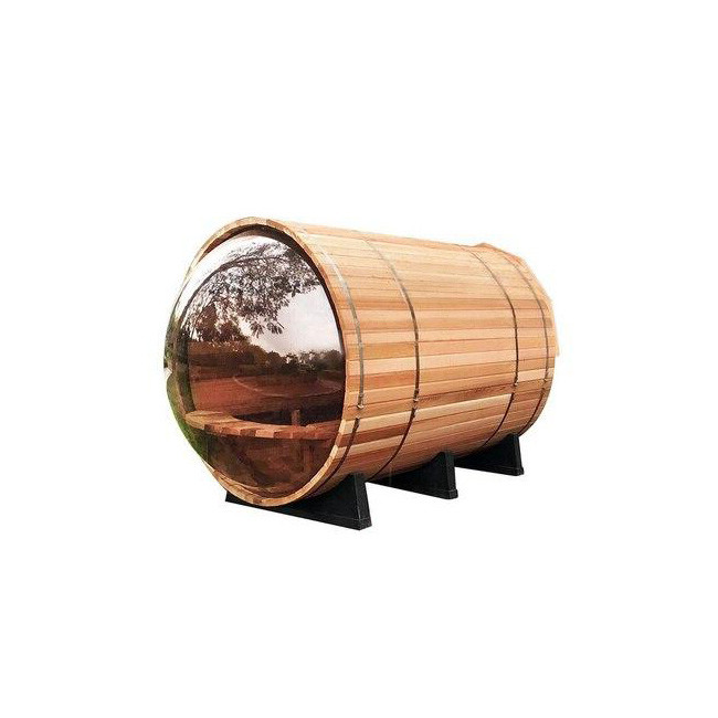 China Electric Canadian Hemlock Wood Barrel Sauna Panoramic Round Cedar Sauna factory