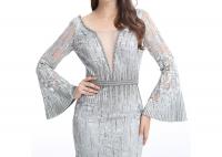 China Mandarin Sleeve V Neck Sexy Long Sleeve Lace Formal Dress Floor Length factory